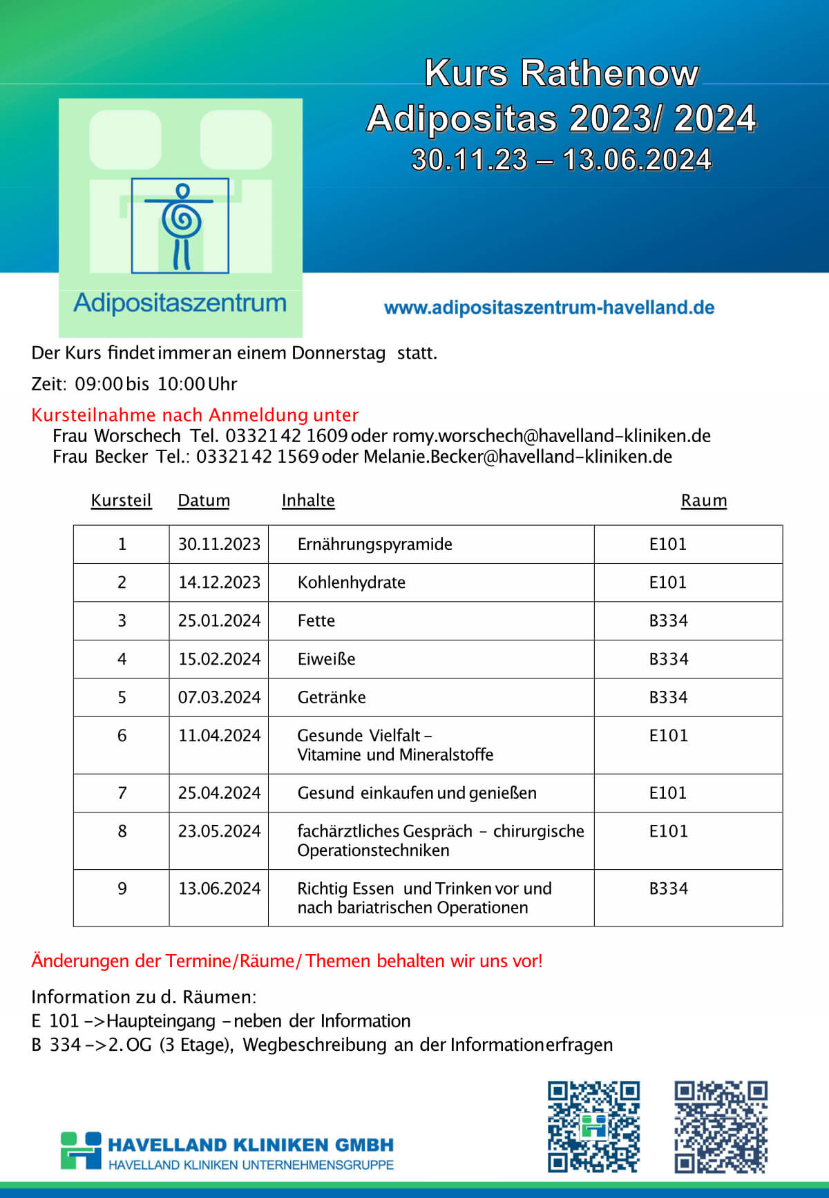 Adipositaszentrum Havelland - Termine Kurs Adipositas Rathenow